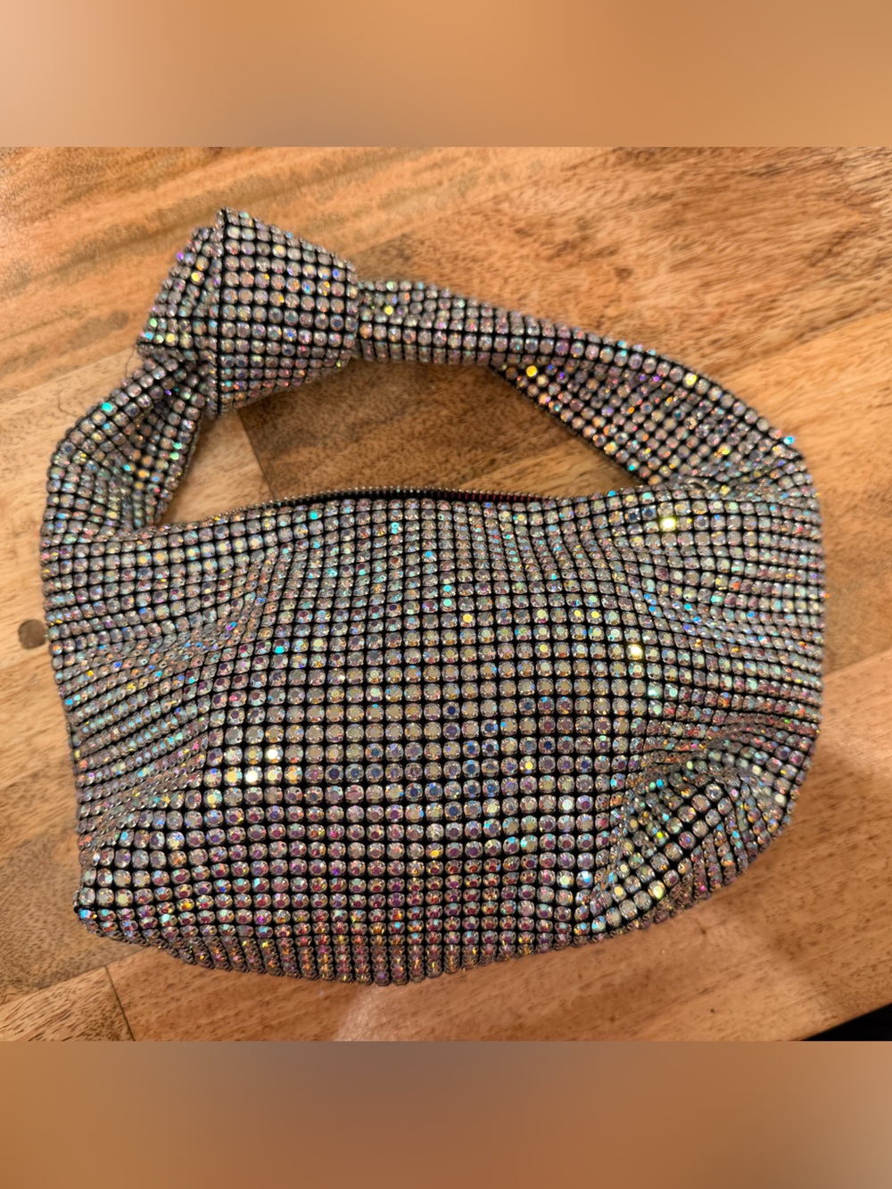 Madison West AB Rhinestone Top Handle Evening Bag Silver Crystal Purse